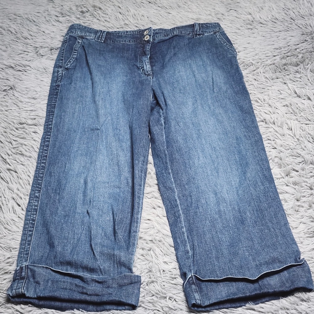Chicos Platinum Jeans Womens US 16 Chicos 3 Blue Denim Cropped High Rise Relaxed